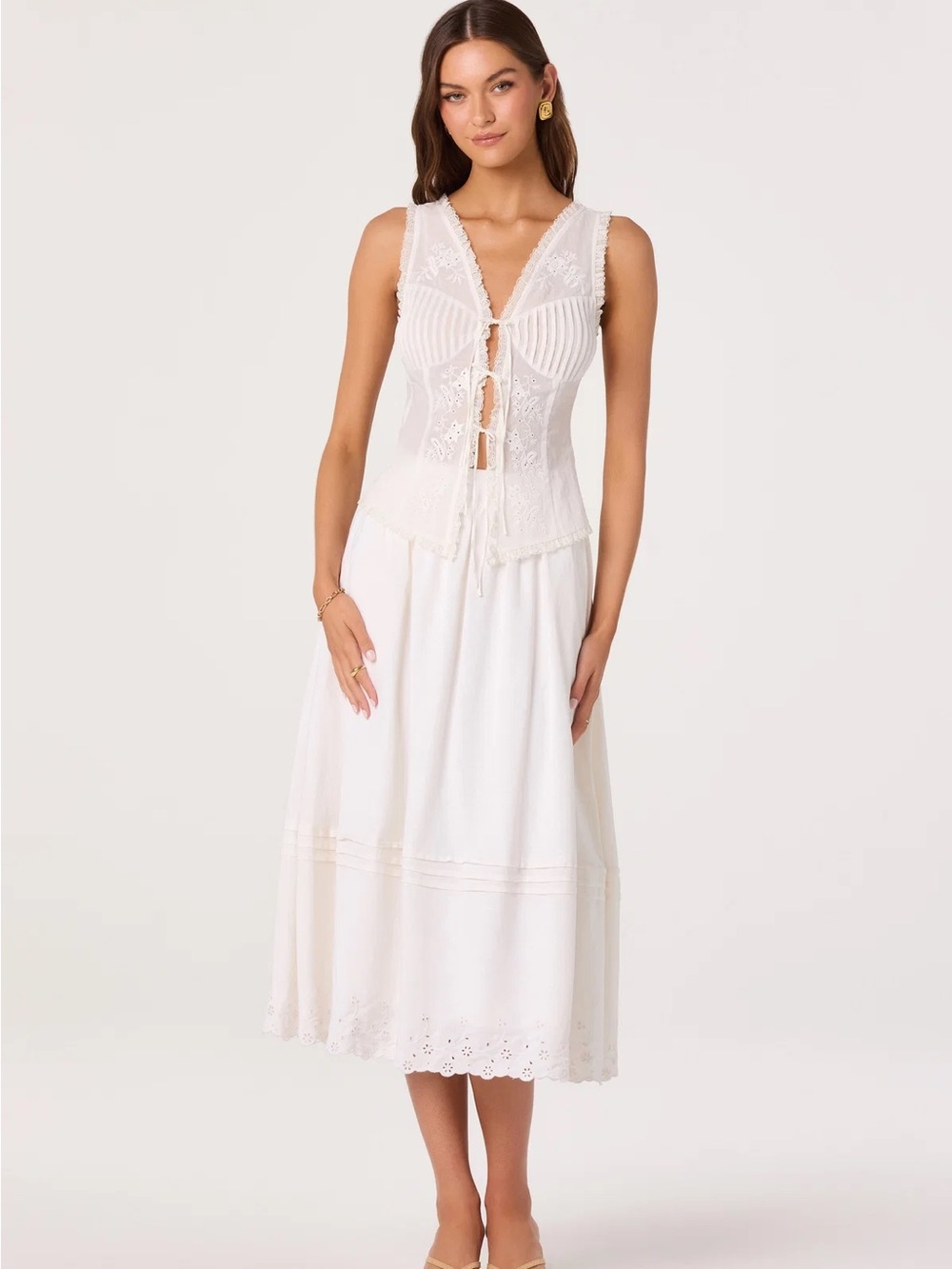Astr White Lace Tie-Front & Skirt Set, Size S